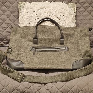 DSW Gray Wool Duffel Bag with Detachable Strap and Faux Leather Accents